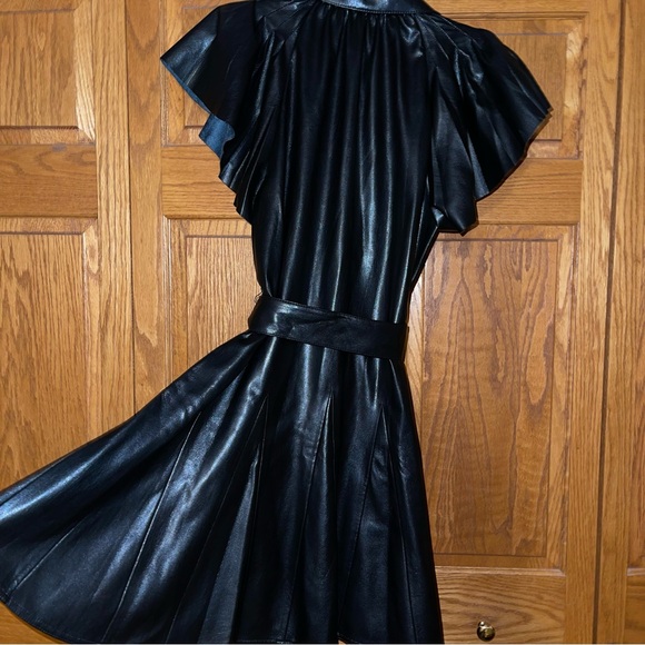 Alice & Olivia Black McKell Vegan Leather Flutter-Sleeve Mini Dress - Picture 7 of 7